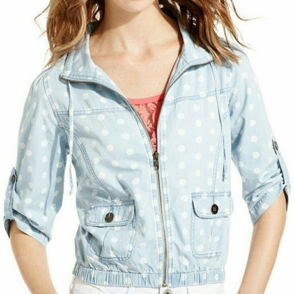 NWOT american rag light denim jacket w/ polka dots